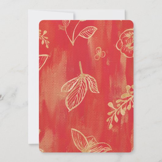 Elegant rood goud bloemig vrijgezellenfeest kaart (Achterkant)