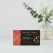Elegant rood, goud en zwart damast Fancy ontwerp Visitekaartje (Staand voorkant)