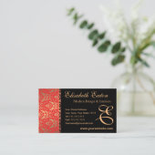 Elegant rood, goud en zwart damast Fancy ontwerp Visitekaartje (Staand voorkant)