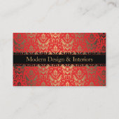 Elegant rood, goud en zwart damast Fancy ontwerp Visitekaartje (Achterkant)