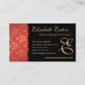 Elegant rood, goud en zwart damast Fancy ontwerp Visitekaartje (Voorkant)