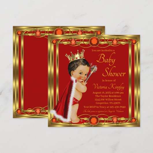 Elegant Rood Goud Etnisch Prince Jewel Baby shower Kaart (Voorkant / Achterkant)