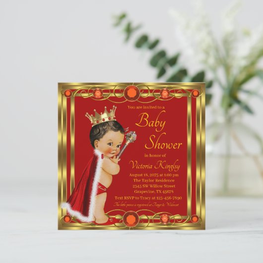Elegant Rood Goud Etnisch Prince Jewel Baby shower Kaart (Staand voorkant)