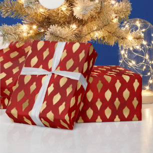 Elegant rood goud folie kerst ornamenten patroon cadeaupapier