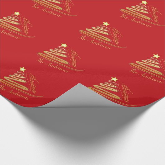 Elegant rood goud folie kerstboom patroon cadeaupapier (Hoek)
