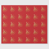 Elegant rood goud folie kerstboom patroon cadeaupapier (Vlak)