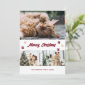 Elegant Rood Goud Foto Meowy Kerst Kaart (Staand voorkant)