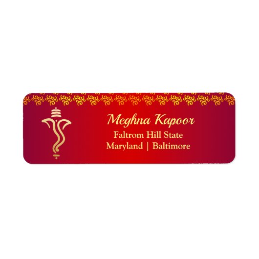 Elegant Rood Goud Ganesh / Indiase God Adresetiket Etiket (Voorkant)