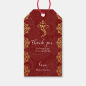 Elegant Rood & Goud Ganesha & Mehndi Hindu Bruilof Cadeaulabel (Voorkant)