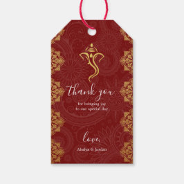 Elegant Rood & Goud Ganesha & Mehndi Hindu Bruilof Cadeaulabel