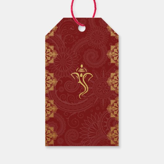 Elegant Rood & Goud Ganesha & Mehndi Hindu Bruilof Cadeaulabel (Achterkant)