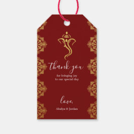 Elegant Rood & Goud Ganesha & Mehndi Hindu Bruilof Cadeaulabel