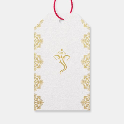 Elegant Rood & Goud Ganesha & Mehndi Hindu Bruilof Cadeaulabel (Achterkant)