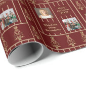 Elegant rood goud gestreept 2 foto sentiment tekst cadeaupapier (Rol Hoek)