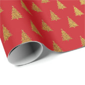 Elegant rood goud glitter kerstbomen patroon cadeaupapier (Rol Hoek)