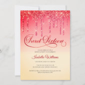 Elegant rood goud glitter zoet zestien verjaardag kaart (Voorkant)
