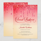 Elegant rood goud glitter zoet zestien verjaardag kaart (Voorkant / Achterkant)
