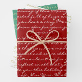 Elegant rood goud groen kalligrafie vrolijk kerstf inpakpapier vel (In situ)