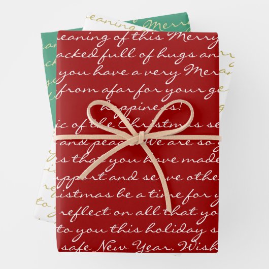 Elegant rood goud groen kalligrafie vrolijk kerstf inpakpapier vel (In situ)
