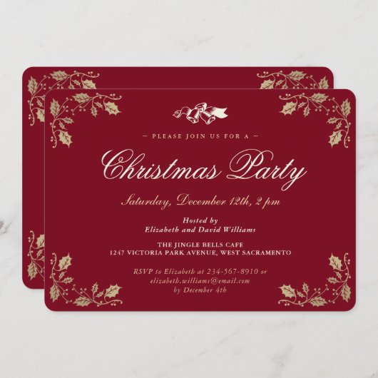 Elegant rood goud Holly kerstfeest Kaart (Voorkant / Achterkant)