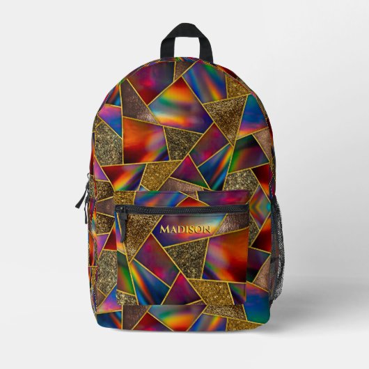 Elegant rood goud holografisch geometrisch bedrukte rugzak (Voorkant)