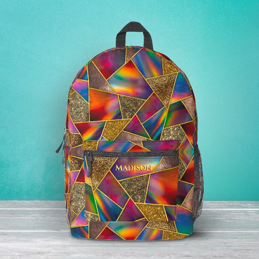 Elegant rood goud holografisch geometrisch bedrukte rugzak