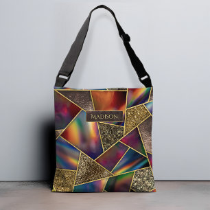 Elegant rood goud holografisch geometrisch crossbody tas