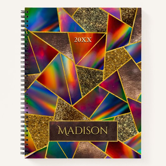 Elegant rood goud holografisch geometrisch notitieboek (Voorkant)