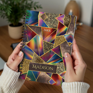 Elegant rood goud holografisch geometrisch notitieboek
