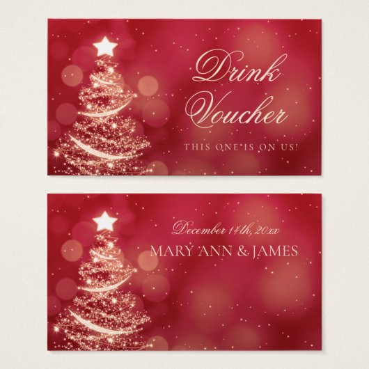 Elegant Rood & Goud Kerst Bruiloft Drink Voucher Visitekaartje (Voorkant /achterkant)