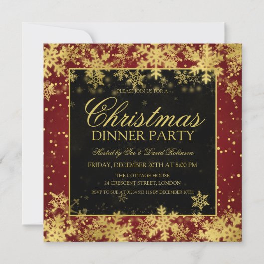 Elegant Rood Goud Kerstdiner Winter Kaart (Voorkant)