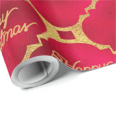 Elegant Rood & Goud Kerstpatroon Twee Foto's Cadeaupapier (Rol Hoek)