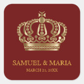 Elegant rood goud  kroonbruiloft gunst vierkante sticker (Voorkant)