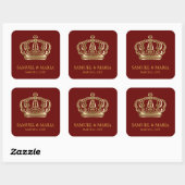 Elegant rood goud  kroonbruiloft gunst vierkante sticker (Vel)