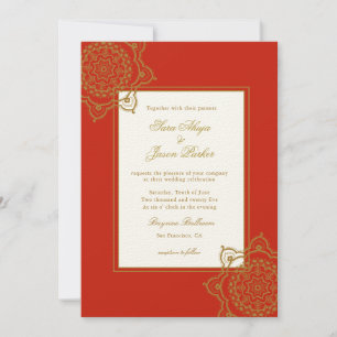 Elegant rood & goud Mandala indiaanse bruiloft Kaart