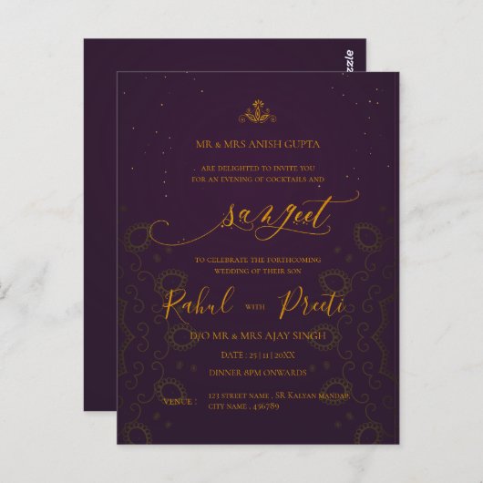 Elegant rood goud mandala indiaanse bruiloft Sange Briefkaart (Voorkant / Achterkant)