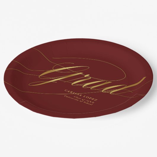 Elegant rood & goud minimalistisch Afstudeerder ka Papieren Bordje (Gekanteld)