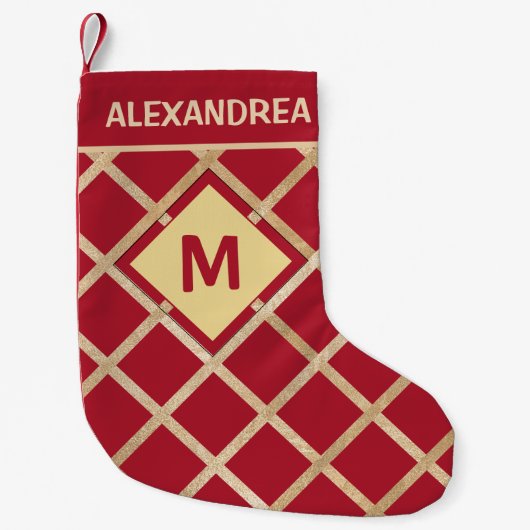 Elegant rood goud monogram personaliseren kleine kerstsok (Voorkant)