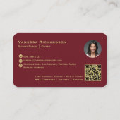 Elegant Rood Goud Monogram QR Code Foto Notaris Visitekaartje (Achterkant)