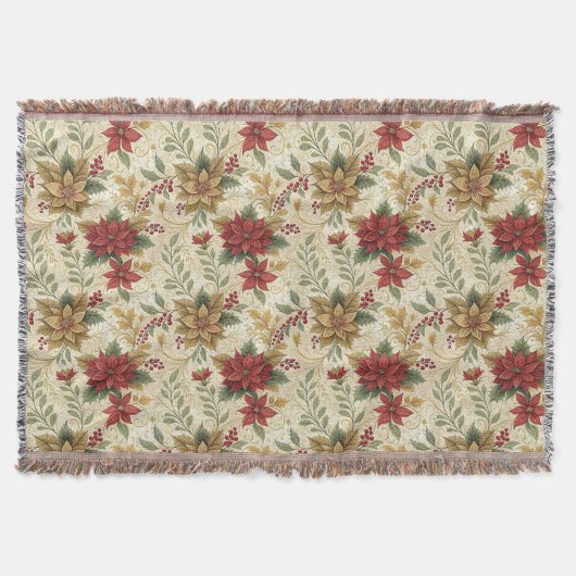  Elegant Rood & Goud Poinsettia Bloemen Deken (Voorkant)