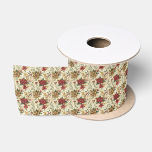 Elegant Rood & Goud Poinsettia Bloemen Satijnen Lint