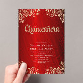 Elegant rood goud quinceañera 15e verjaardag parti acryl uitnodigingen (Insitu (Draagbaar))