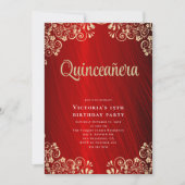 Elegant rood goud quinceañera 15e verjaardag parti kaart (Voorkant)