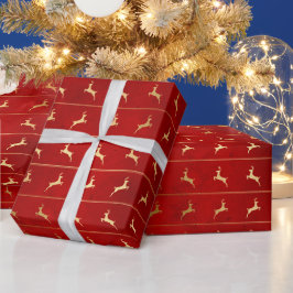 Elegant rood goud rendier streep patroon Kerstmis Cadeaupapier