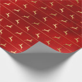Elegant rood goud rendier streep patroon Kerstmis Cadeaupapier (Hoek)
