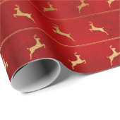 Elegant rood goud rendier streep patroon Kerstmis Cadeaupapier (Rol Hoek)