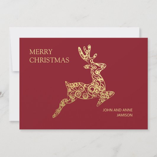 Elegant rood goud rendier Vrolijk Kerstfeest Feestdagenkaart (Voorkant)