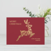Elegant rood goud rendier Vrolijk Kerstfeest Feestdagenkaart (Staand voorkant)