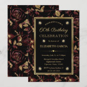 Elegant Rood & Goud Roos Bloemen 60ste Verjaardag Kaart (Voorkant / Achterkant)