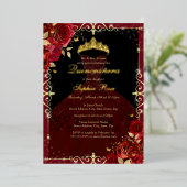 Elegant rood goud Roos jurk quinceanera Folie Uitnodiging (Staand Voorkant)
